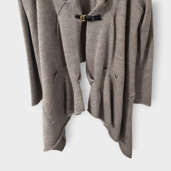 Katherine Barclay Wool Mohair Asymmetric Buckle Shawl Cardigan Brown Sz Large - Picture 3 of 14